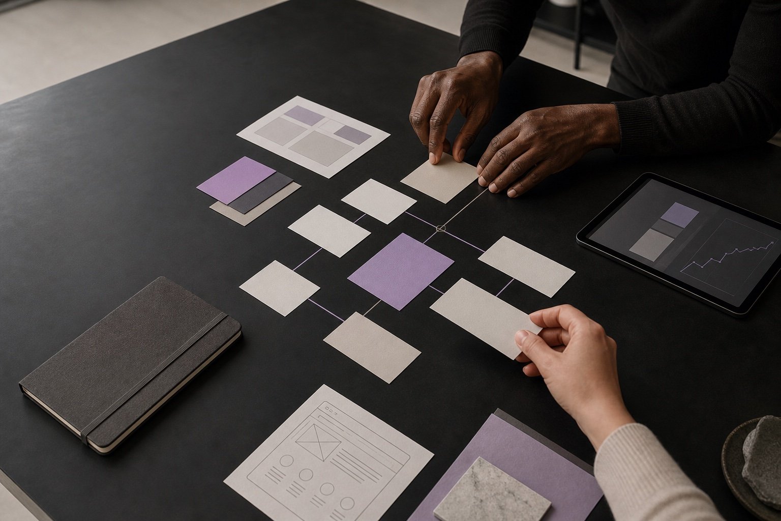 Collaborators building a custom strategy around a central business goal
