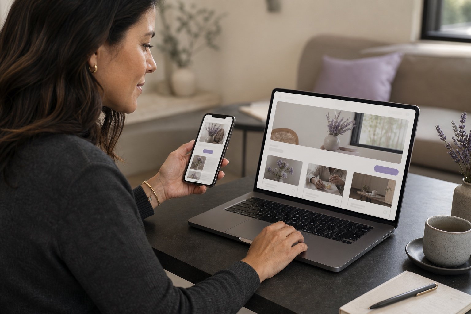 Customer using a responsive digital experience across laptop and mobile